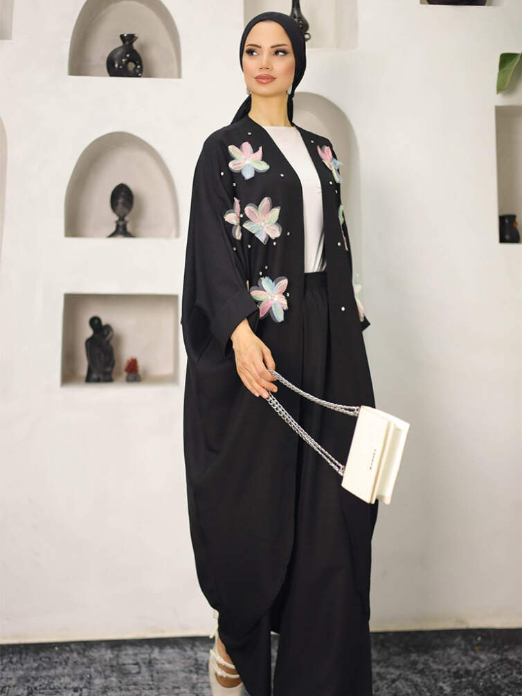 Kadın İkili Kimono Takım Çiçek Desenli - 9