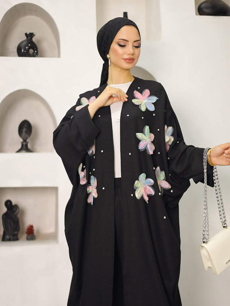 Kadın İkili Kimono Takım Çiçek Desenli - 8