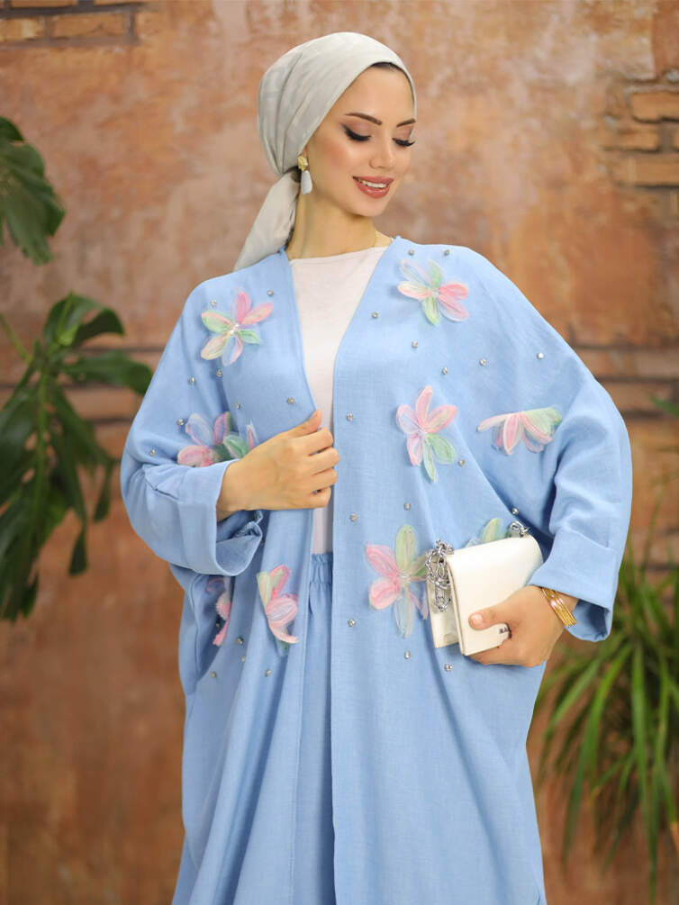 Kadın İkili Kimono Takım Çiçek Desenli - 14