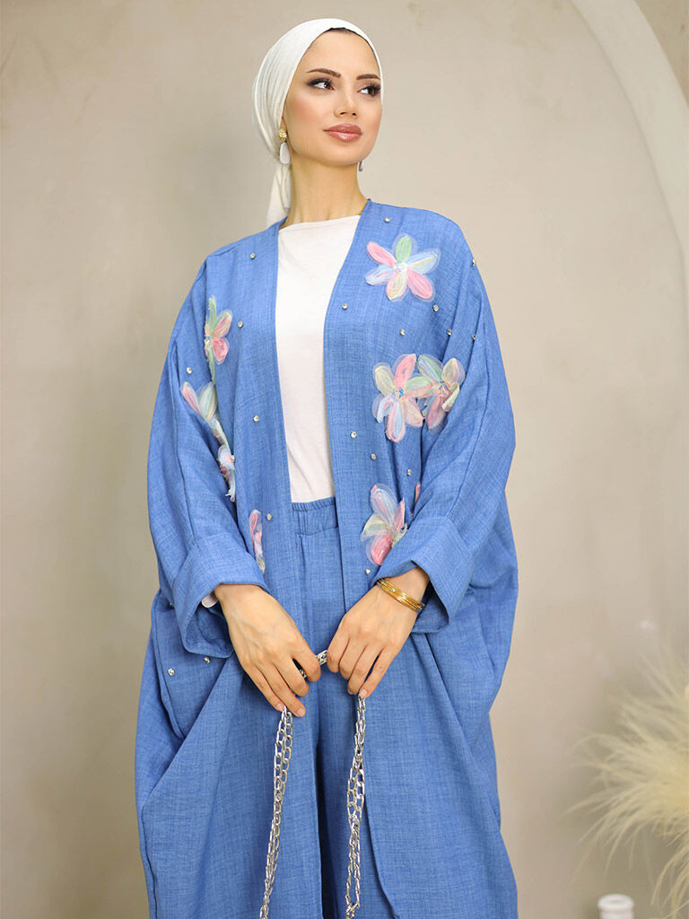 Kadın İkili Kimono Takım Çiçek Desenli - 17