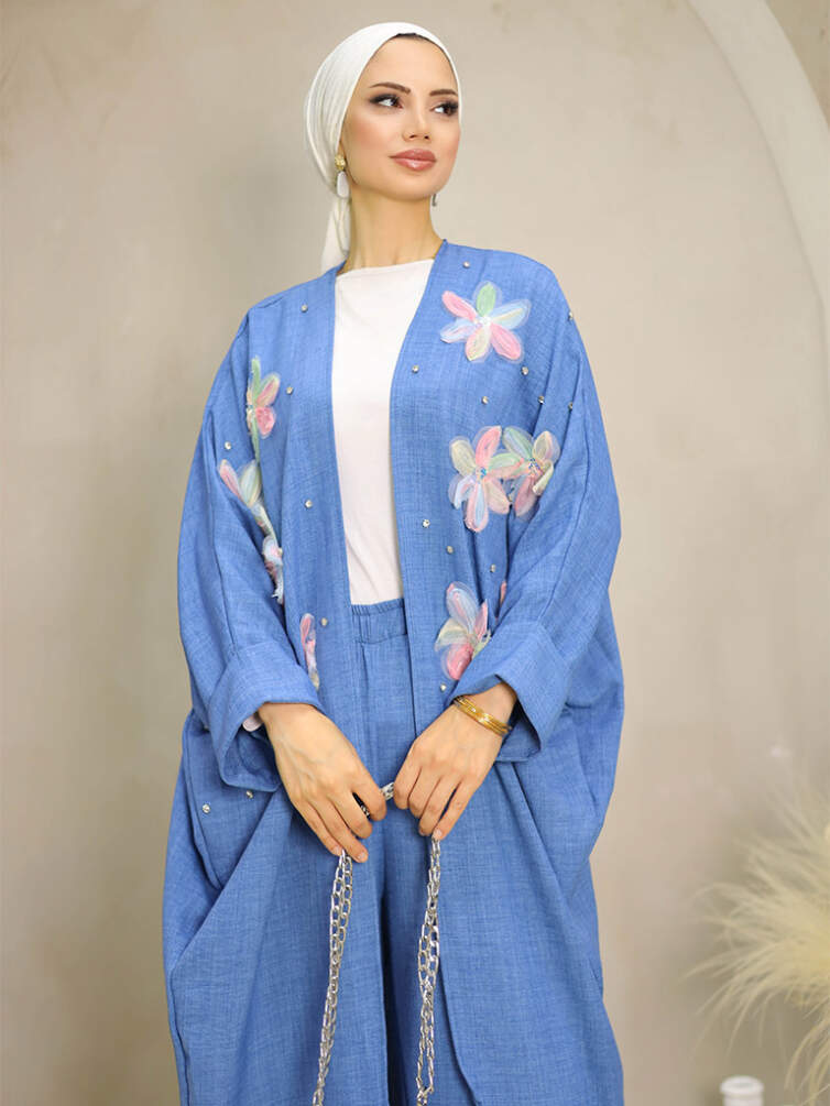 Kadın İkili Kimono Takım Çiçek Desenli - 17